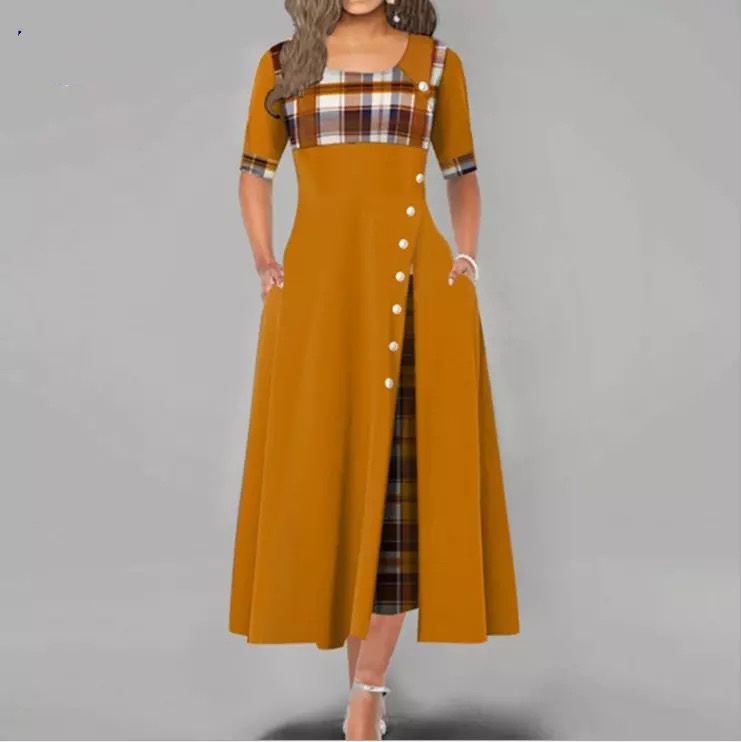 Clothing Vendors 2020 Women&#39;s Contrast Color Long Midi Big Size Dress Office Style High Quality Casual Dresses 