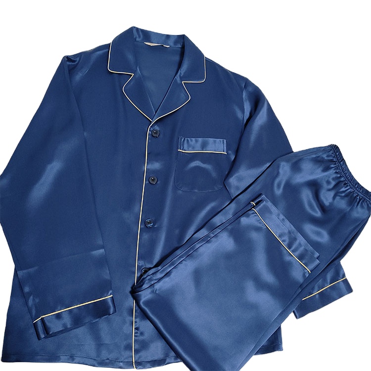 100% Silk 19mm Blue Home Silk Pajamas Men&#39;s Silk Pajamas Sleepwear For Men 