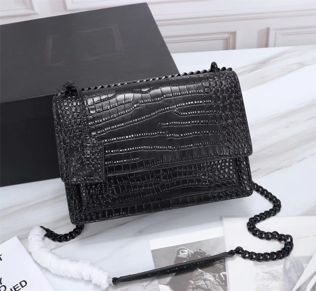 Crocodile Pattern Sunset Leather Women&#39;s Shoulder Bag Ladies Zipper Messenger Bag Chain Organ Bag Luxury Designer Brand Handbags 