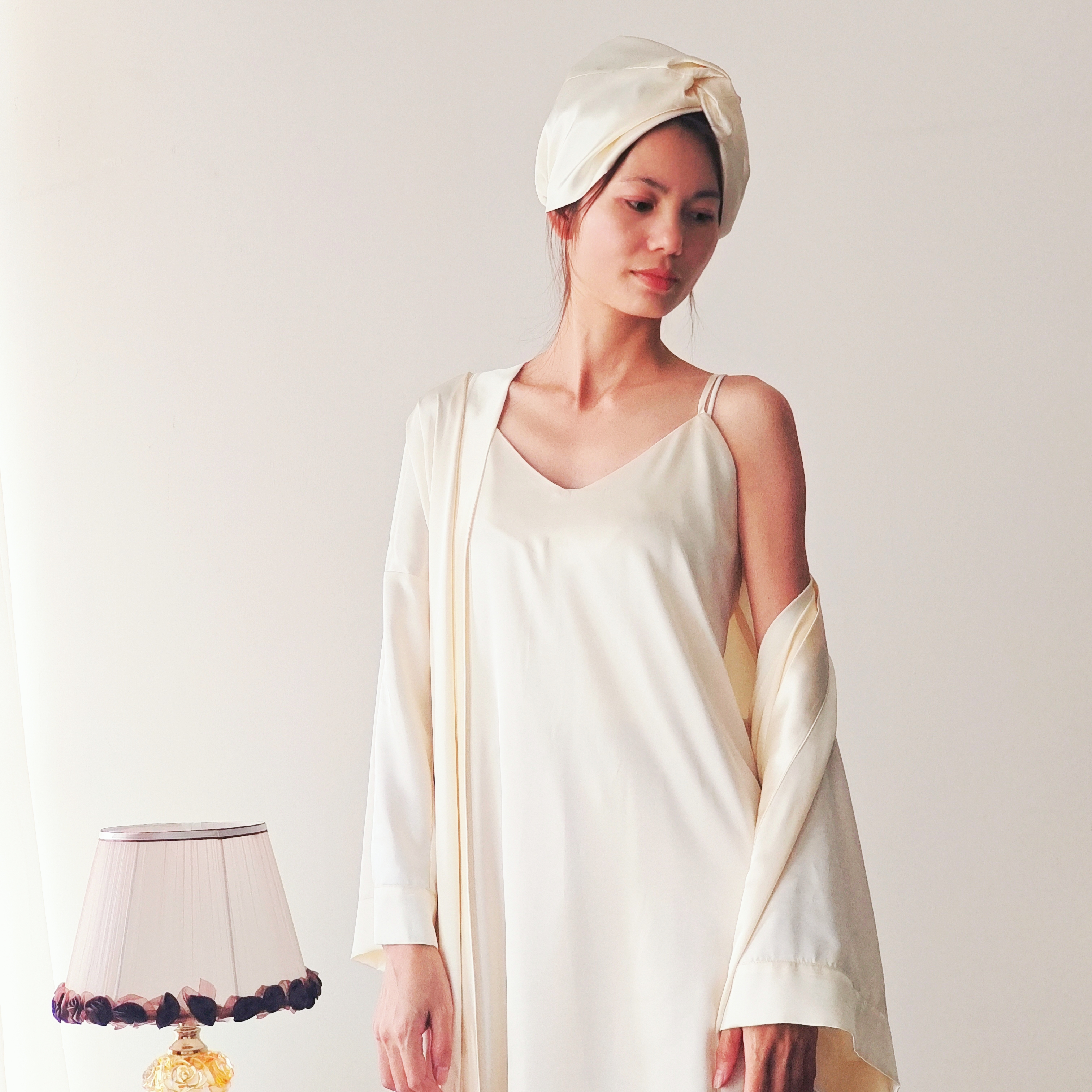 Amazon Custom Logo Women&#39;s Sleepwear Wedding Party Pure Color Night Dress Silk Robes 