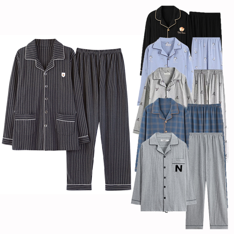2022 Comfortable Men&#39;s Cotton Winter Home Wear Long Sleeve Long Pant Pajama Set Loungewear Thermal Men&#39;s Sleepwear 