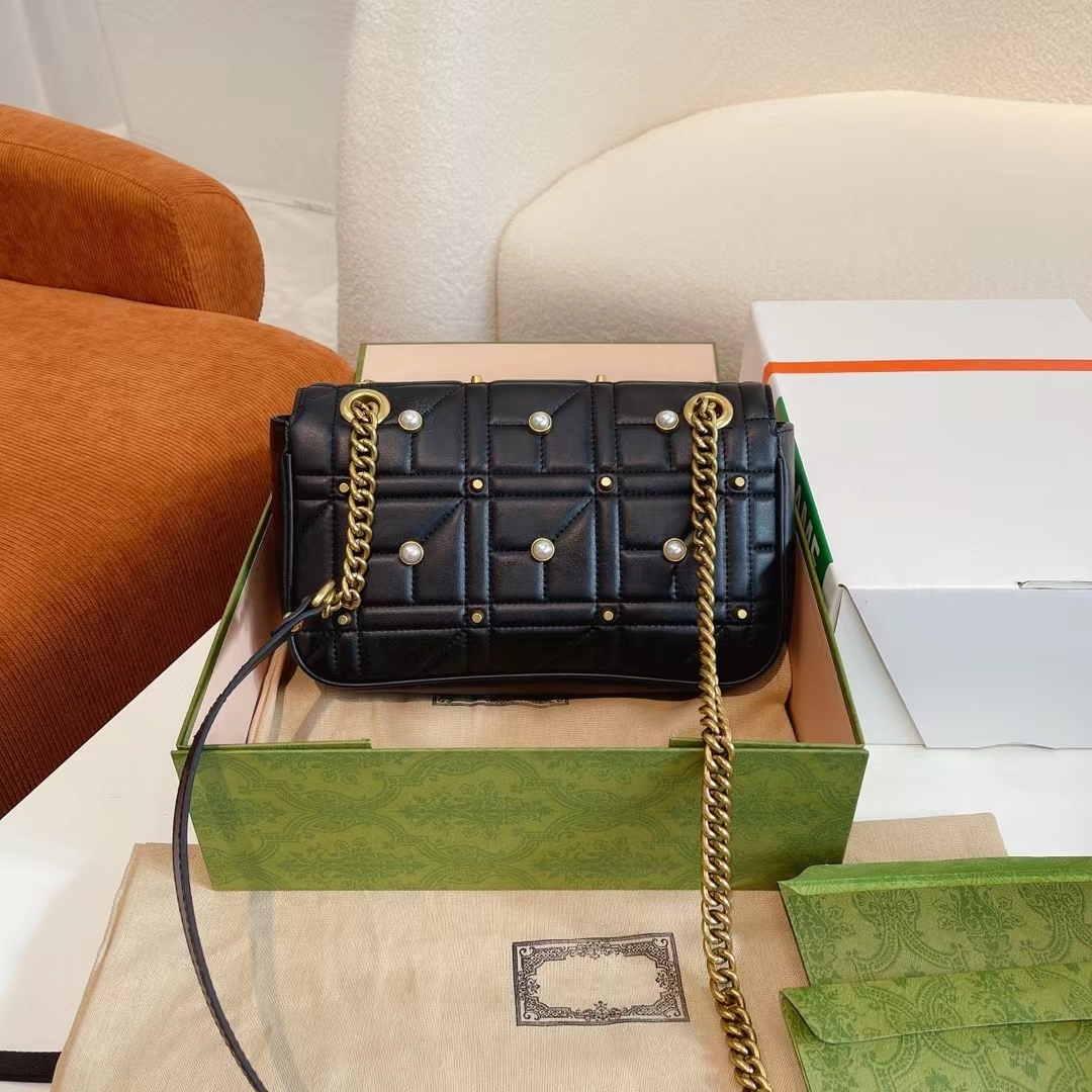 Wholesale High Quality Leather Pu Brand Letter G Shape Black Messenger Pearl Bag Handbag For Women 