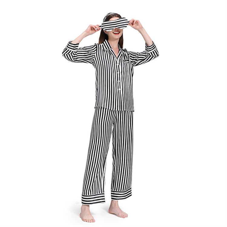 Tsk-ts8e025 19mm Stripe Silk Pajamas Women Sleepwear Lady Pajamas Luxury Clothing Women Silk Home Clothes 