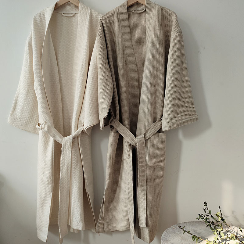 Waffles Linen Robe Linen Adult Bathrobe Pajamas 