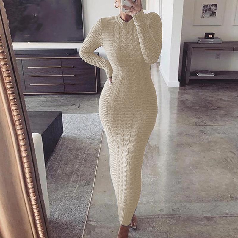 2022 Autumn Winter Womens Clothing Fashion Twist Long Sleeved Knitted Women Long Dress 