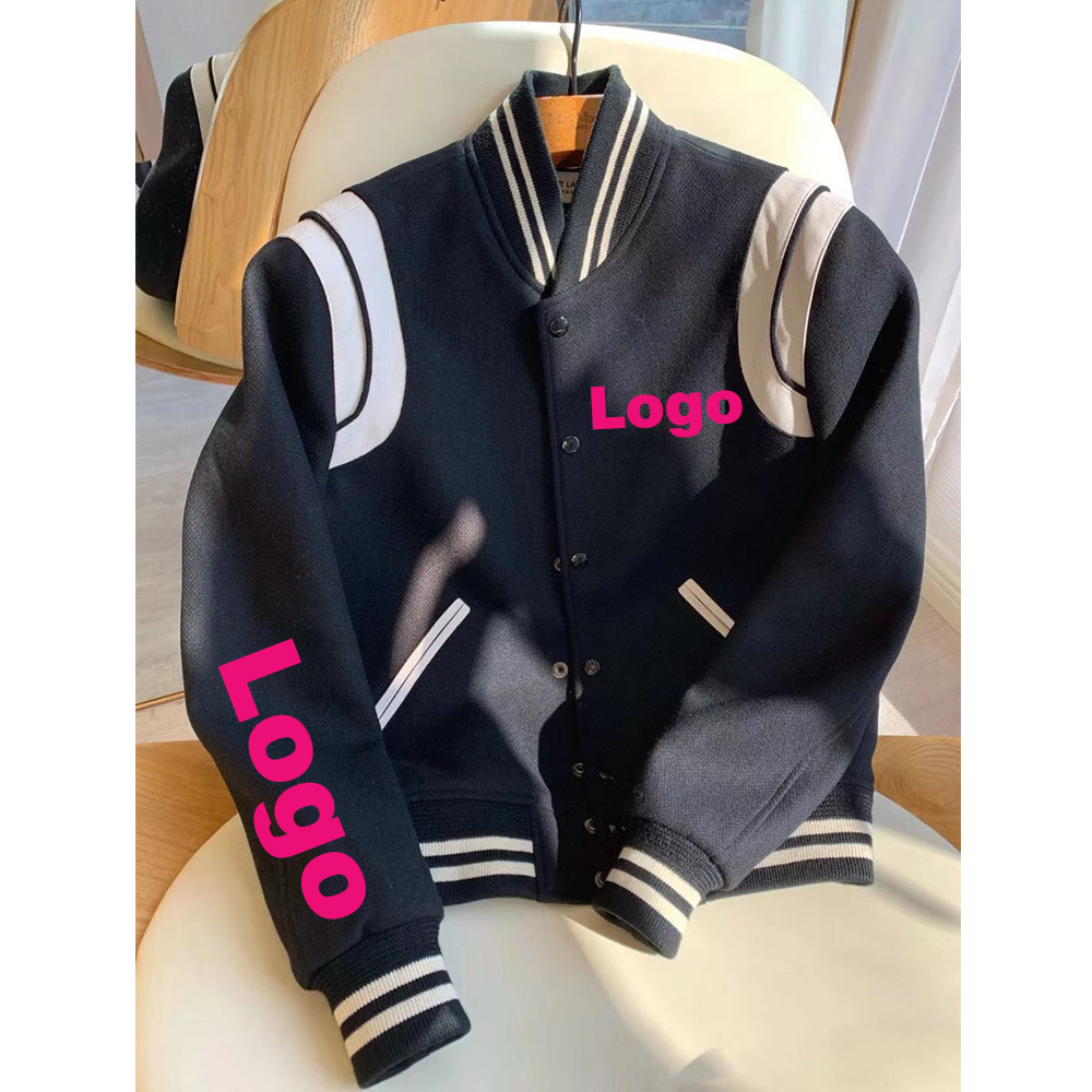 Custom Black Crop Baseball Jacket Ladies Long Sleeve Slim Patchwork Spring Fashion Leather Jackets Woman Women Bomber Jacket 