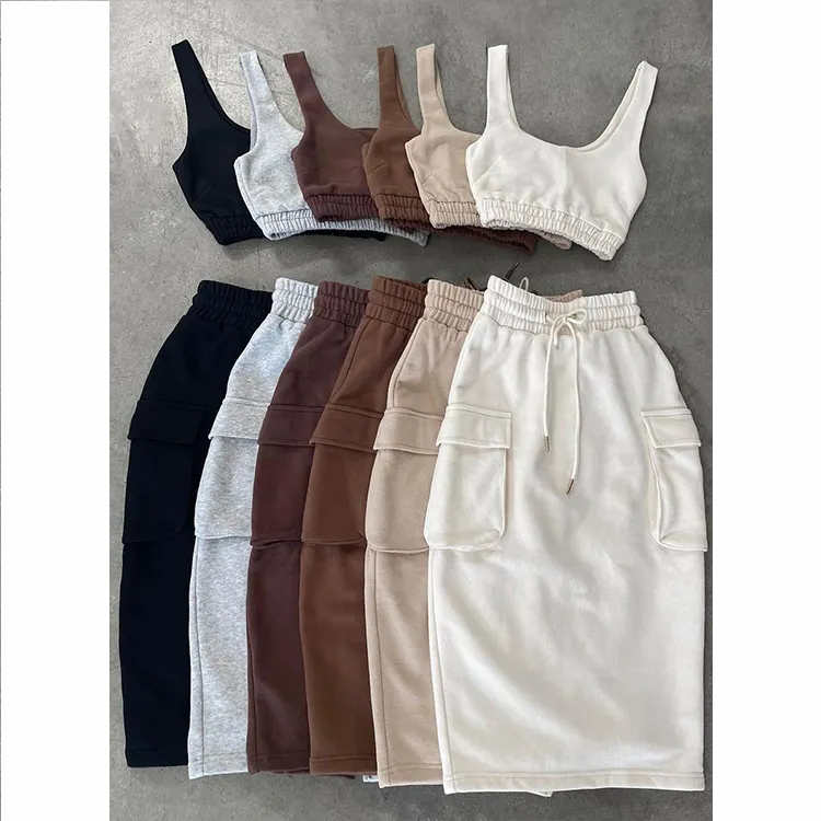 2024 Women's Clothing High Quality 2 Piece Set Women Dress Causal Crop Top and Skirt Set for Women Two Piece Set Dresses