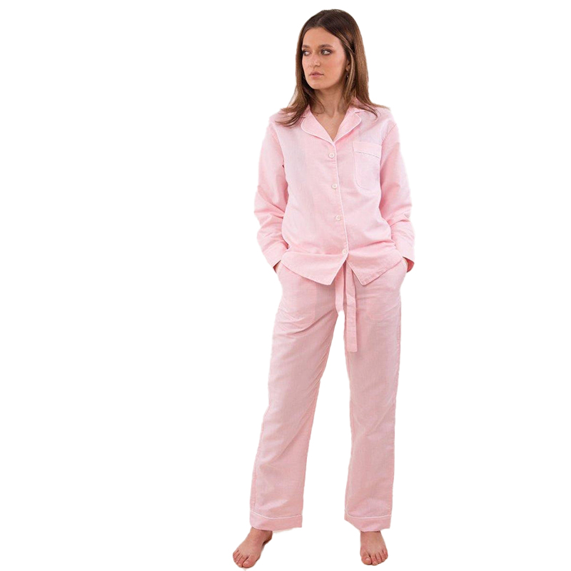 100% Cotton Solid Color Casual Nightwear Suit Sleepwear 2-piece Satin Classic Design Pajamas Set 