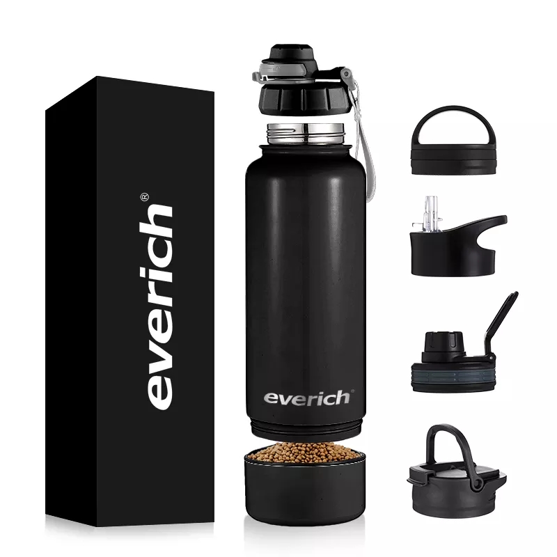 Eco Friendly 32 Oz 2 In 1 Gym Drink Sport Insulated Stainless Steel Flask Water Bottle 1l With Straw And 4 Lids 