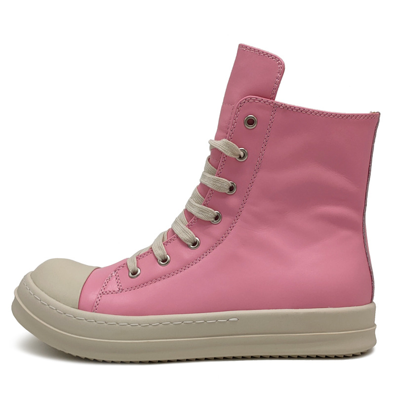 R .o New Summer High Top Ladies&#39; Sneakers Pink Casual Sports Students Full Leather Shoes With Thick Soles 