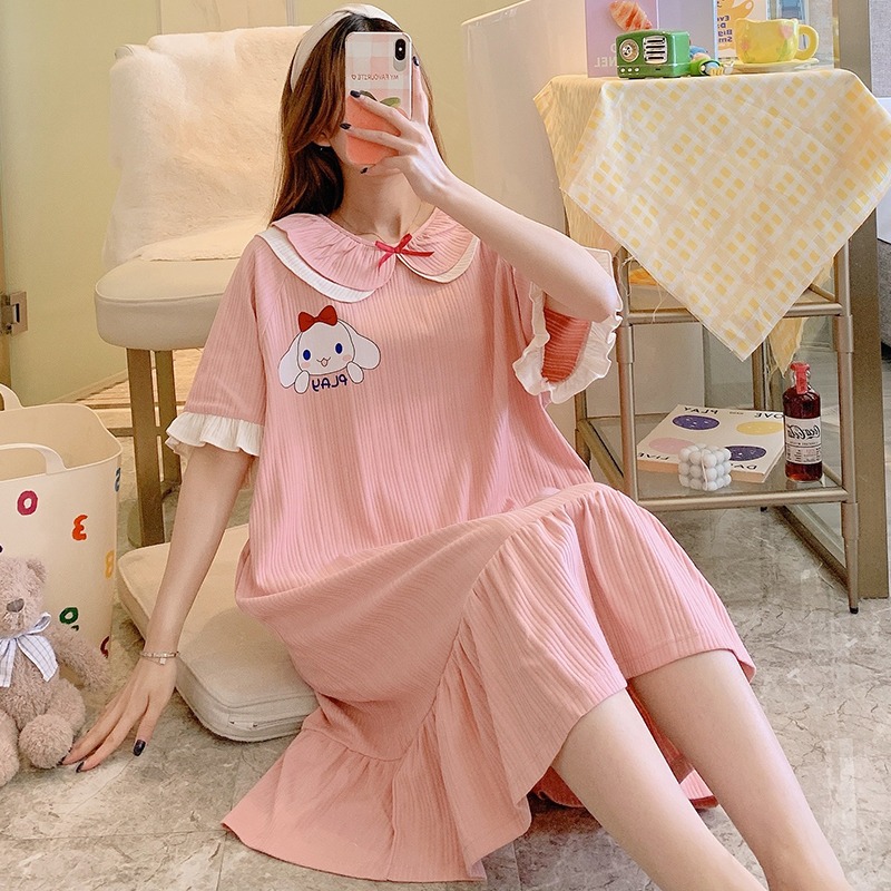 Sleepwear Plus Size Babydoll 100% Cotton Pyjamas Pajamas Set White Short High Quality Pretty Woman Nightgown Girls Nightdress 