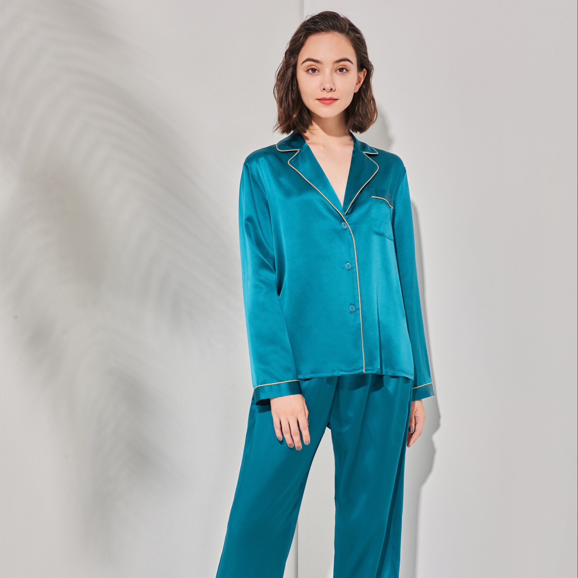 Best Seller 22mm 2 Pieces Multicolor High Quality Silk Pajamas Womens Sleepwear Long Sleeve Pajama 