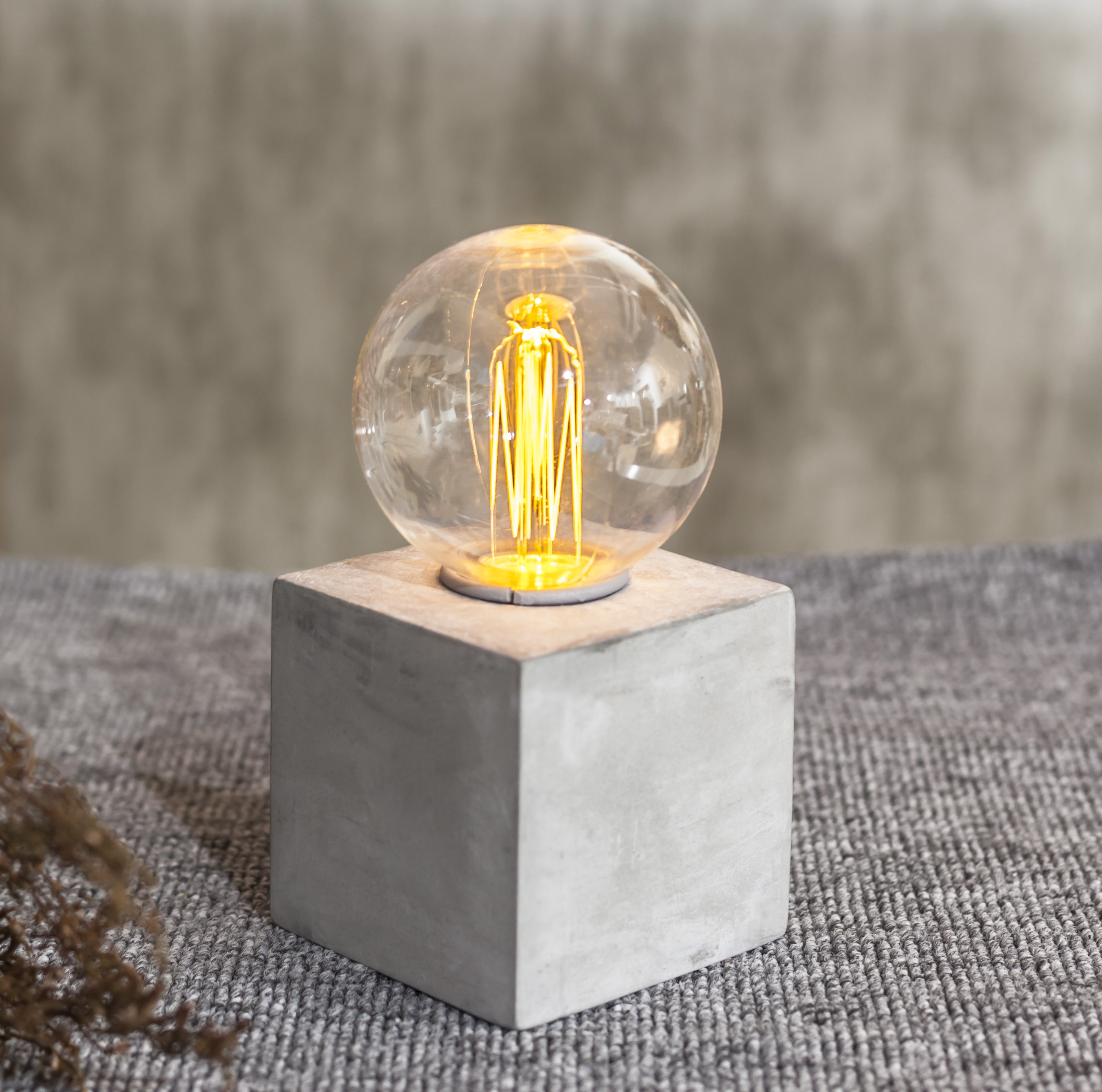 Newish 8.2*8.2*15.5cm Portable Cement Base Light Up Table Lamp With G80 Pendant Edison Bulb For Home Decor 