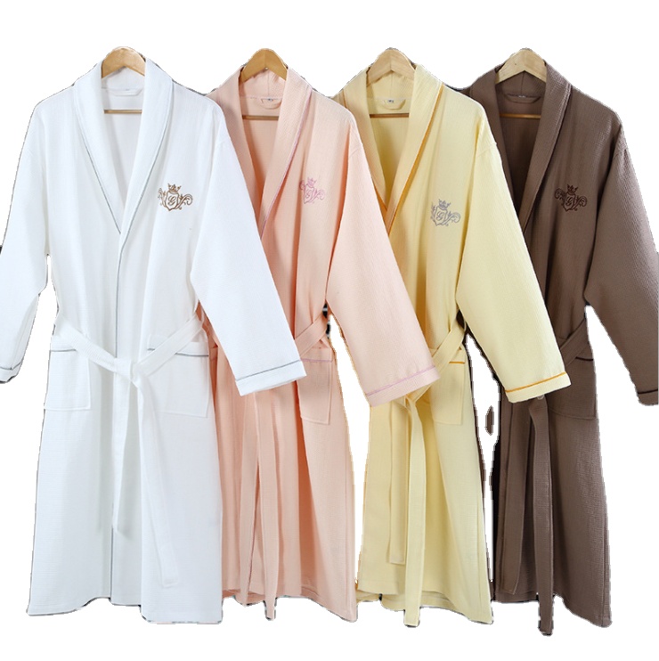 Factory Wholesale Waffle Bathrobes 100% Cotton Kimono Collar Men And Women Hotel Bathrobe High Quality Bathrobe Custom Logo 