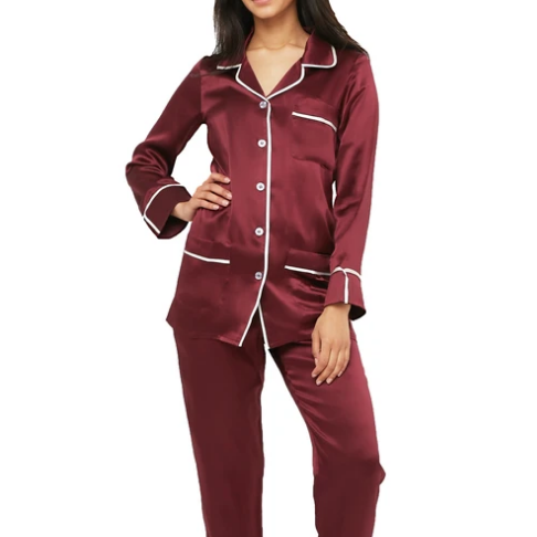 Washable 22mm Silk Sleepwear Long Sleeve 100% Pure Silk Women Pajamas 