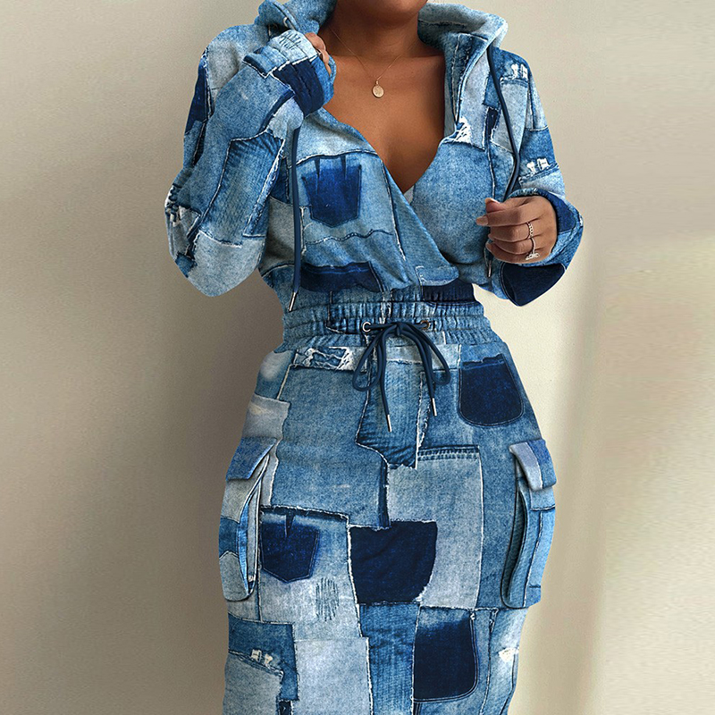 Retro Print Patchwork Pullover Dress Women Deep V Neck Bodycon Party Dress Customized Drawstring Office Lady Casual Dress 