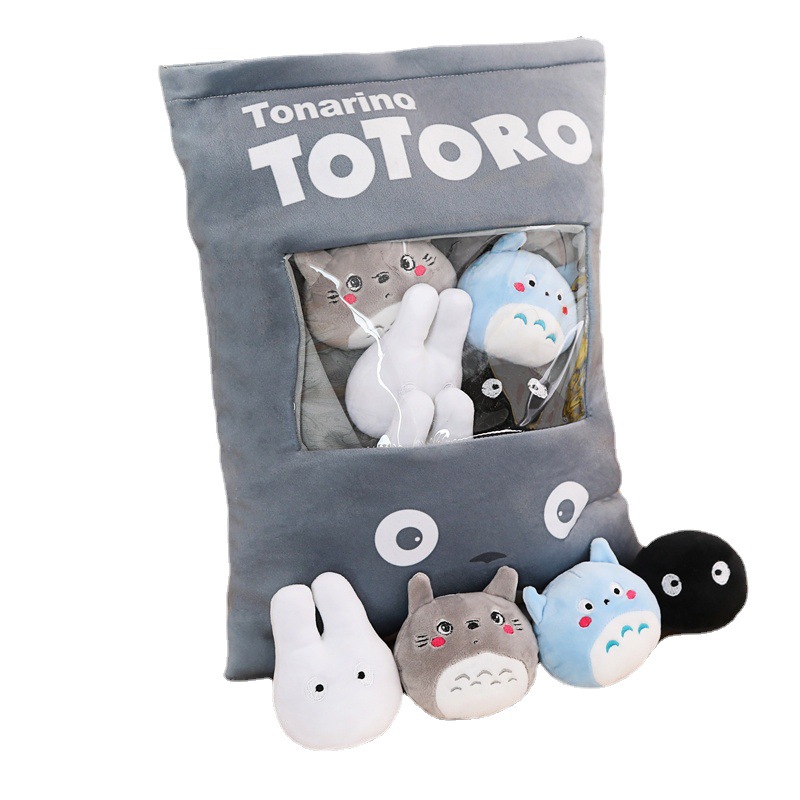 Fun Totoro Stuffed Pillow A Bag Of Small Removable Animal Totoro Plush Toys Set Dolls Snack Pillow 
