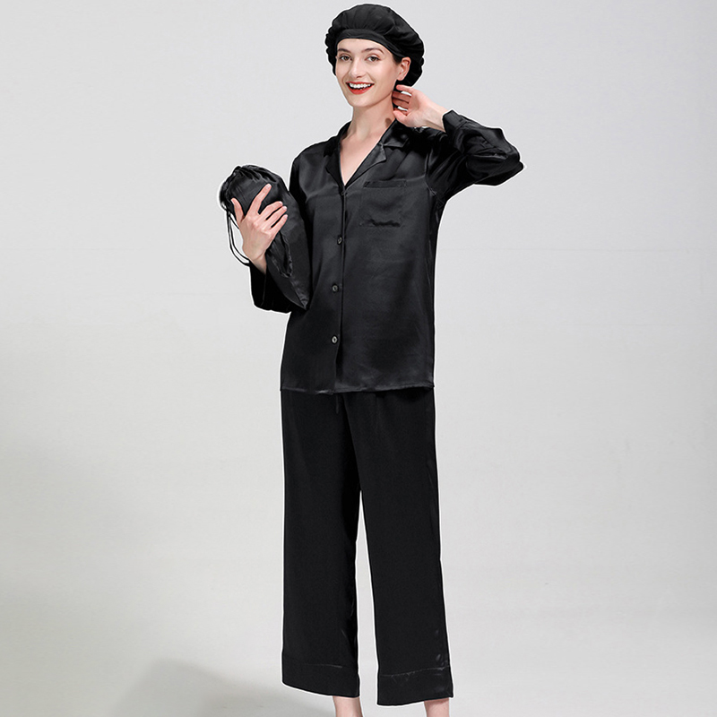 Organic Pure Long 19 Momme 100% Mulberry Silk Pajama Set Luxury Women&#39;s Silk Pjs 