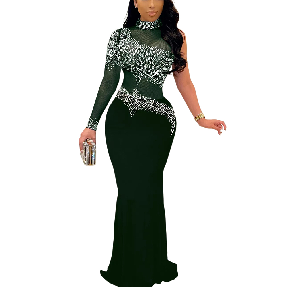 Plus Size Rhinestone Long Gowns Formal Party Wear Evening Dresses For Women 