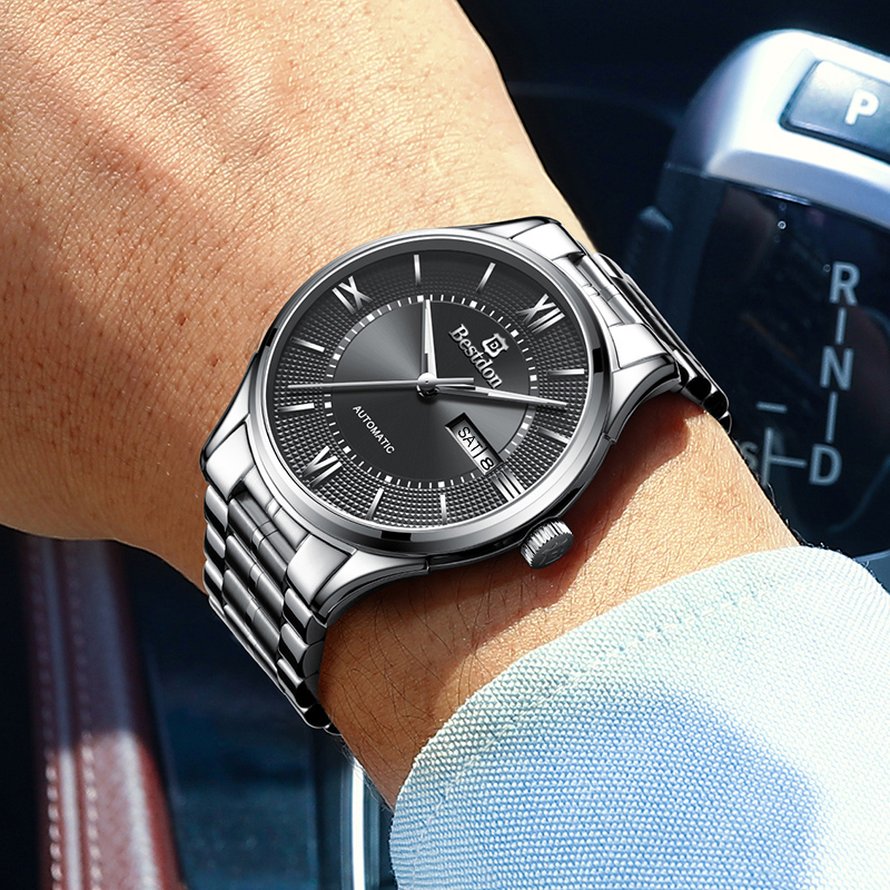Bestdon Bd7172g Full Stainless Steel 5 Bar Water Resistant Men Wristwatch Classic Day Date Calendar Automatic Mechanical Watch 