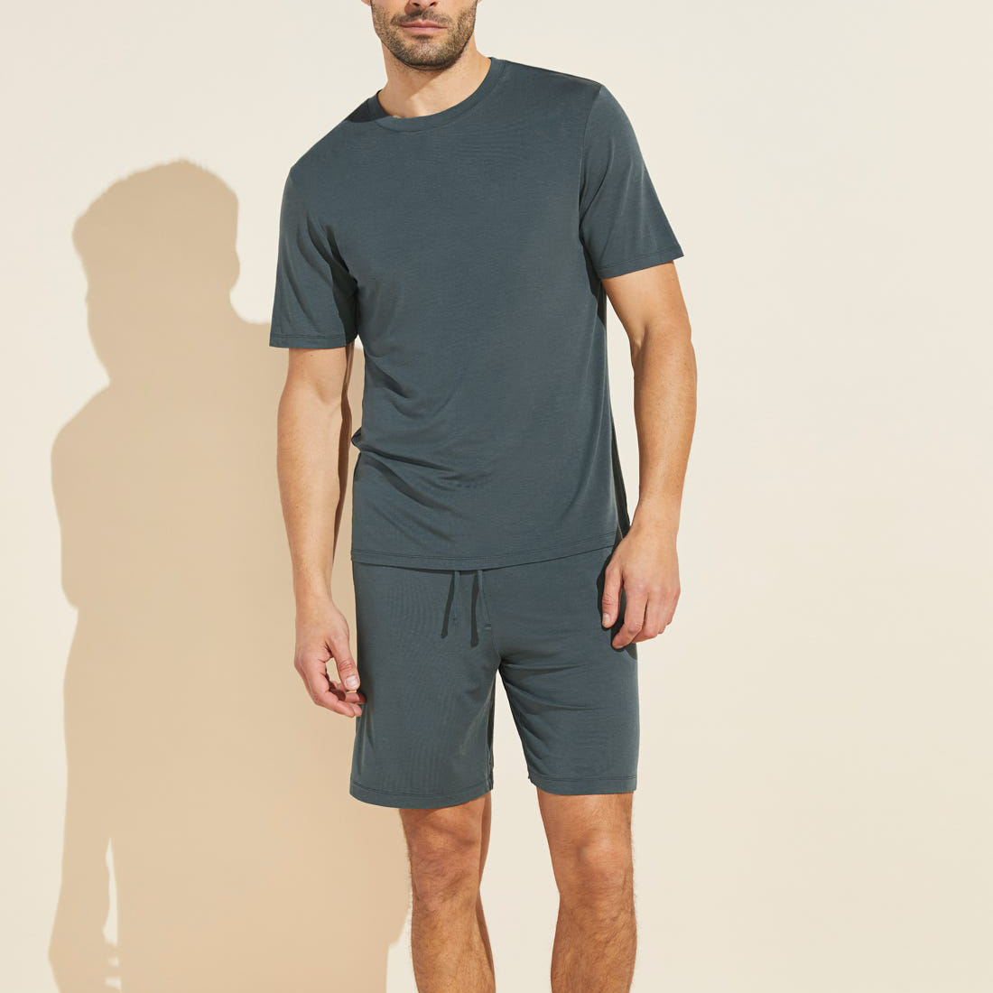 Source Factory Bamboo Cotton Men&#39;s Sleepwear Pajamas Summer Short Sleeve Shorts Set Night Wear Men Pajama Set 