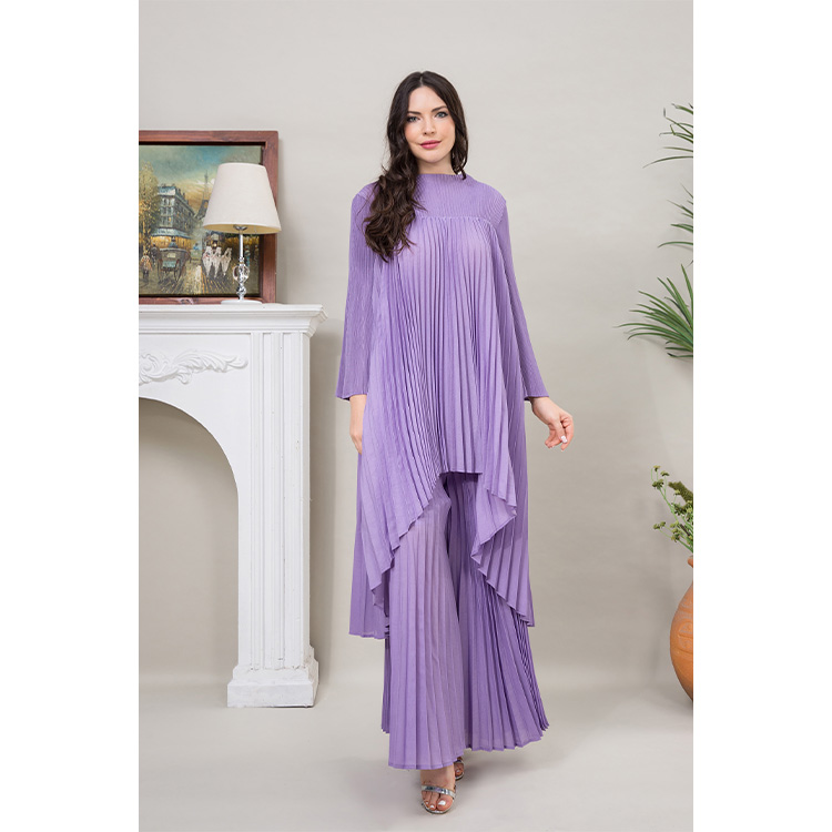 Top Fashion Woman's Solid Purple Maxi Dress Pleated Plus Size Loose Casual Modest Outfits for Adults Elegant Design Dresses