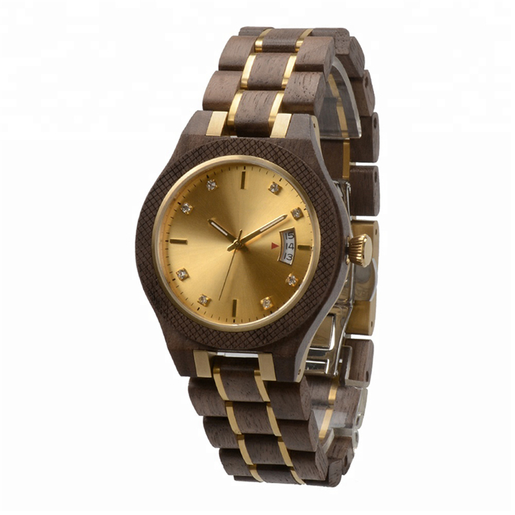 Factory Wholesale High Quality Oem Custom Logo Stainless Steel And Wood Watch Shining Pointer Small Wood Watch Men With Date 