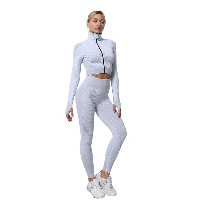 Good Quality Running Outfits Long Sleeve Crop Top Jacket Fitness Sportswear Wholesale Plus Size Gym Set With Cheapest Price 