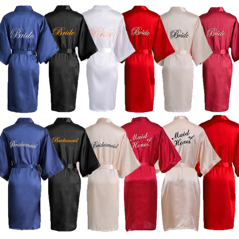 2022 Custom High Quality Femme Ladies Women Pajamas Bride Satin Silk Bath Kimono Robes Sexy Bridesmaid Robes Women&#39;s Sleepwear 