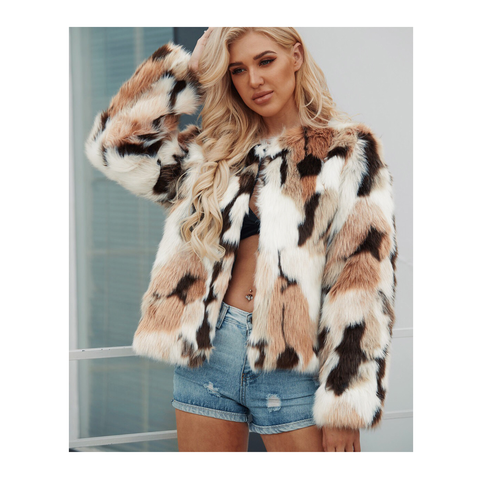 Plus Size Custom Leopard Faux Fur Coat Fluffy Artificial Fur Jacket Winter Coats Outwear Contrast Color Coat With Fur 