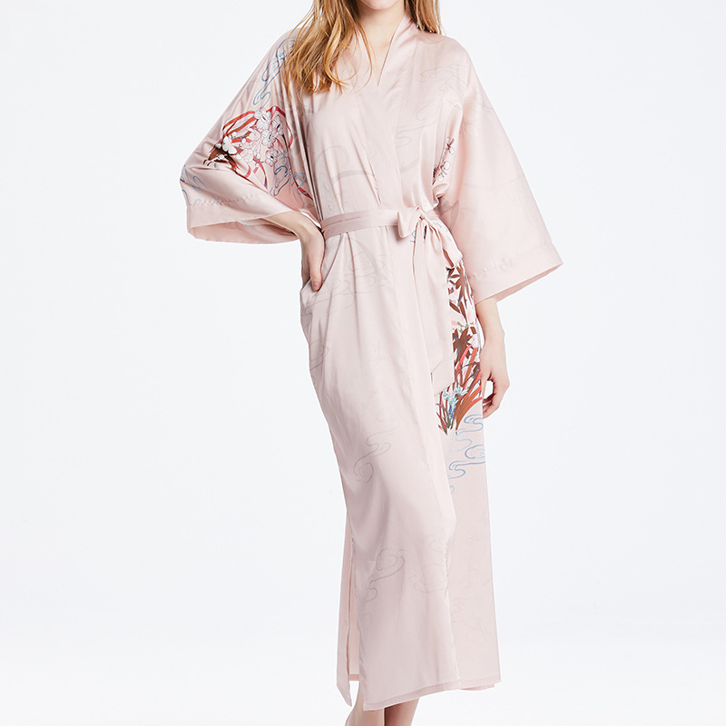 Wedding Bridesmaid Robes Floral Printed Kimono Robe Satin Silk Sleepwear Ladies Nightwear Plain Print Pajamas Women 