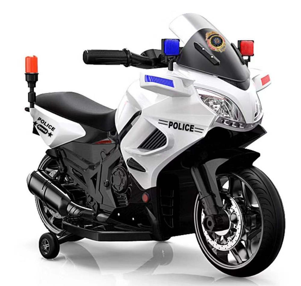 2022 New Police Motorcycle White Green 6v Two Wheels Battery Operated Kids Car Toy With Alarm Light 