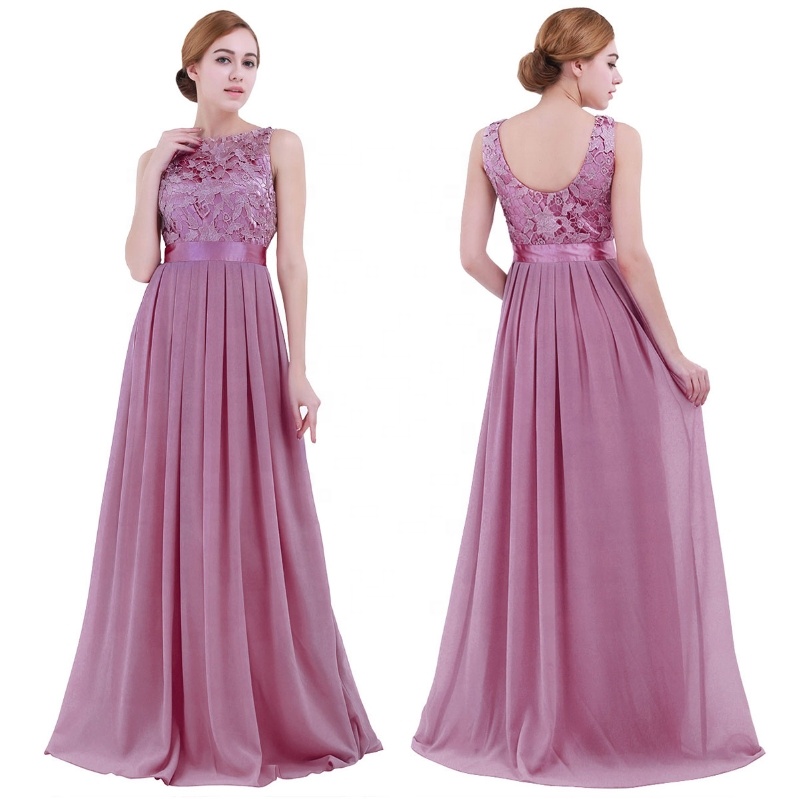 Women Embroidered Chiffon Bridesmaid Elegance Long Evening Party Prom Gown Dress 