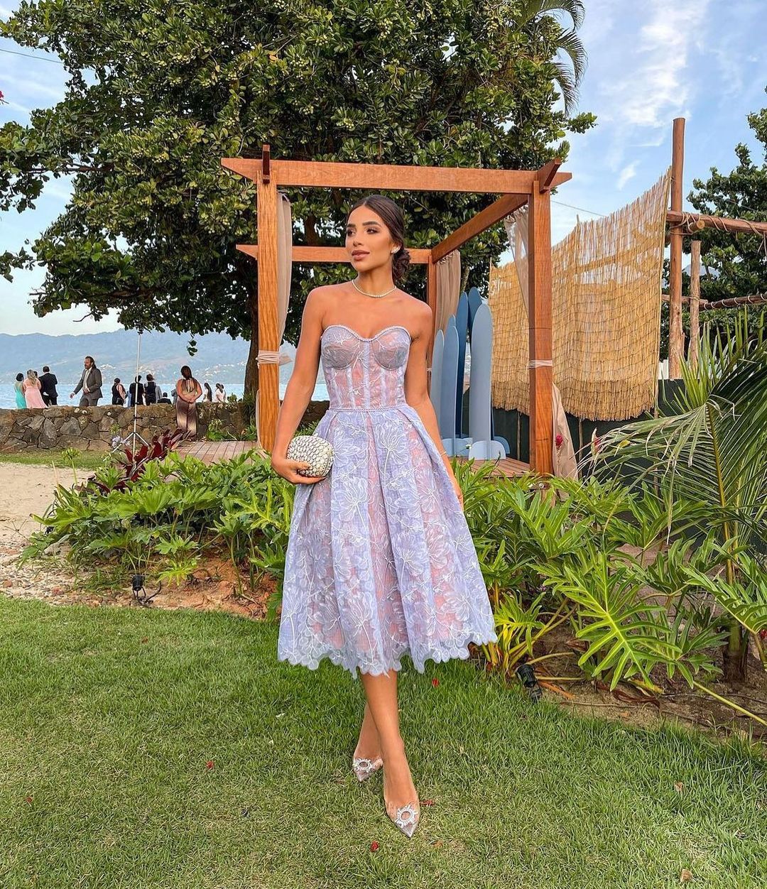 Strapless Summer Midi Lace Dress A Line Slim White Pareo Clubwear Sleeveless Sexy Short Party Dresses For Women Clothes 