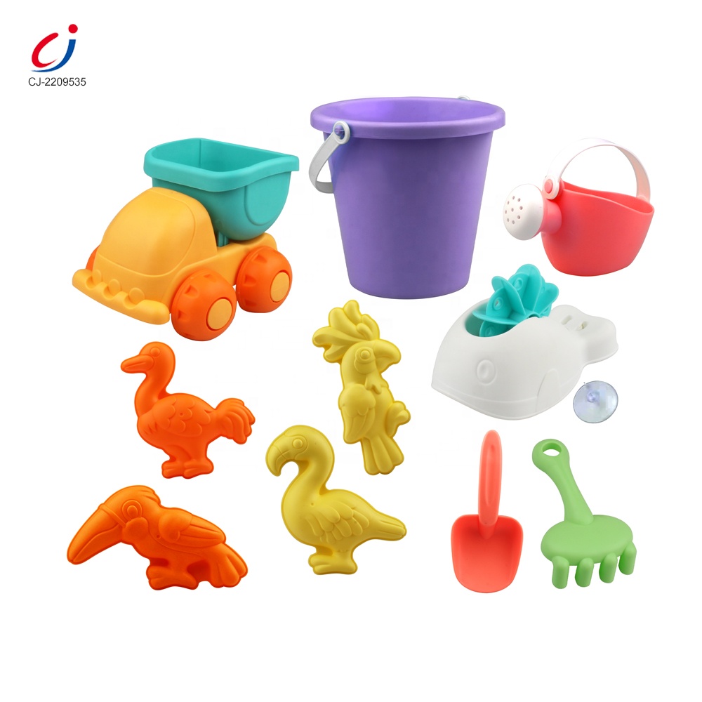 Chengji Eco Friendly Summer Outdoor Sand Playing Tool Set Plastic Cart Beach Truck Car Toy For Kids 