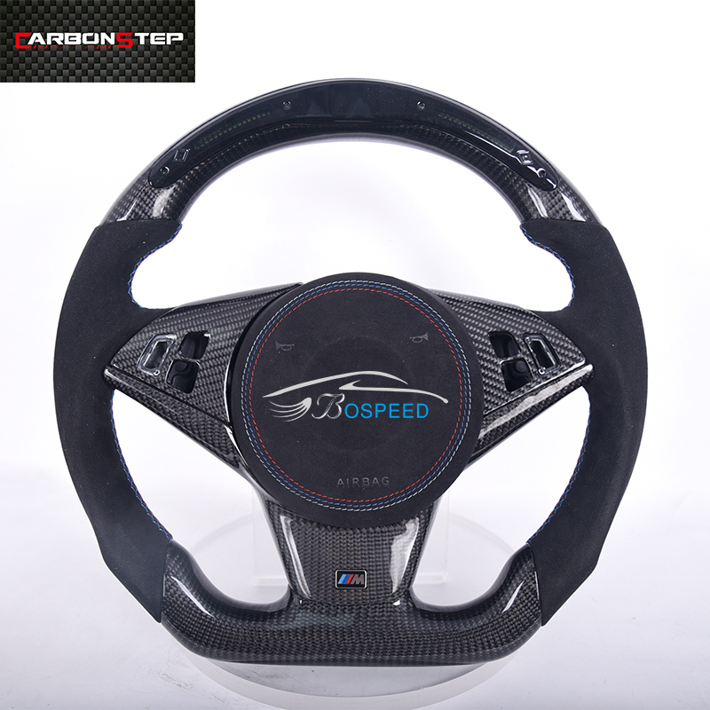 Luxury Alcantara Leather Black Carbon Fiber Led Steering Wheel Custom For Bmw M5 E60 