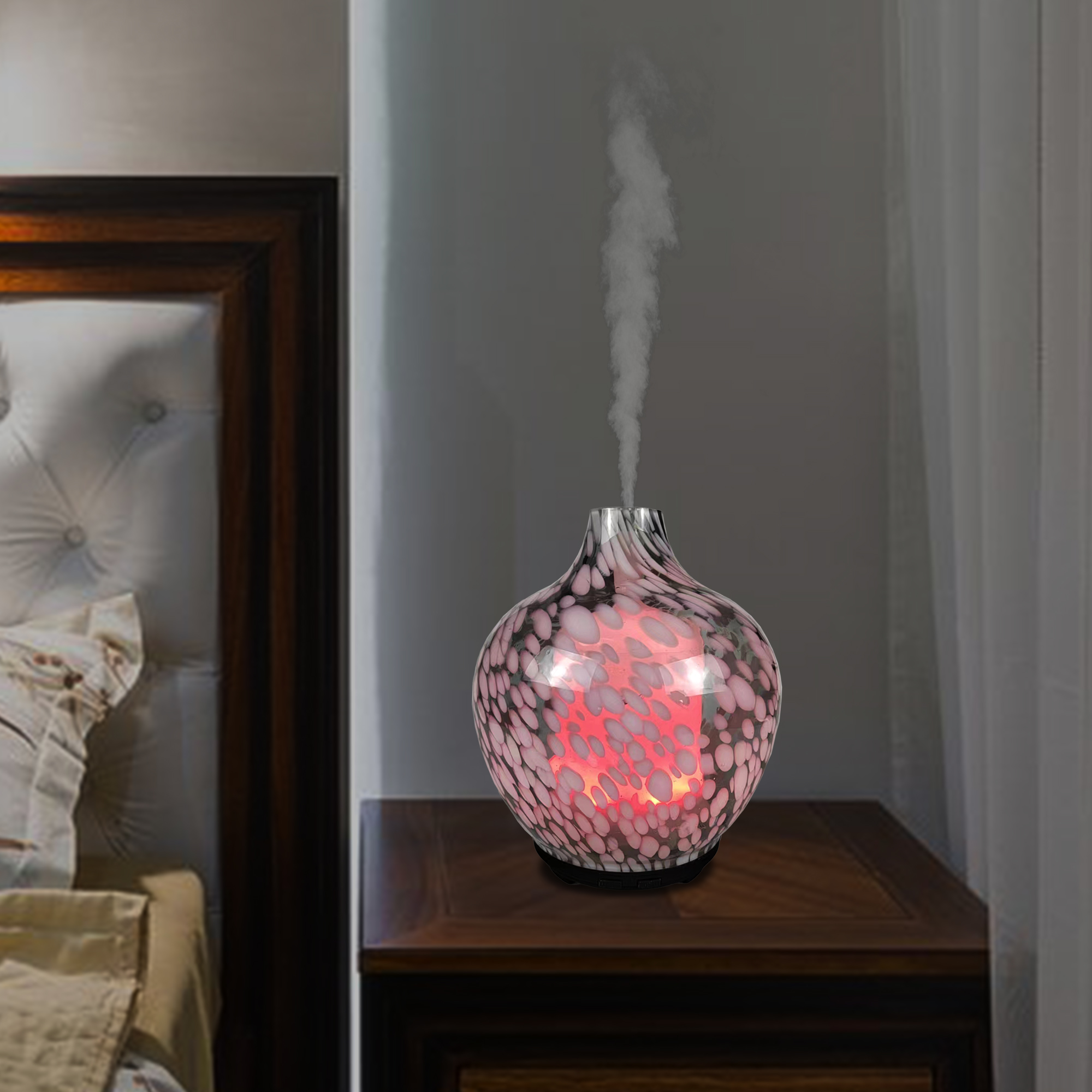 Electric Essential Oil Diffuser,Glass Cool Mist Ultrasonic Air Humidifier With 7 Color Led Light 