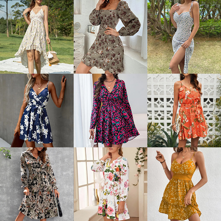 Wholesale Beach Women Skirt Custom logo Oem Summer Vestido High Quality Flower Print Elegant Casual Mini Short Lady Women Dress