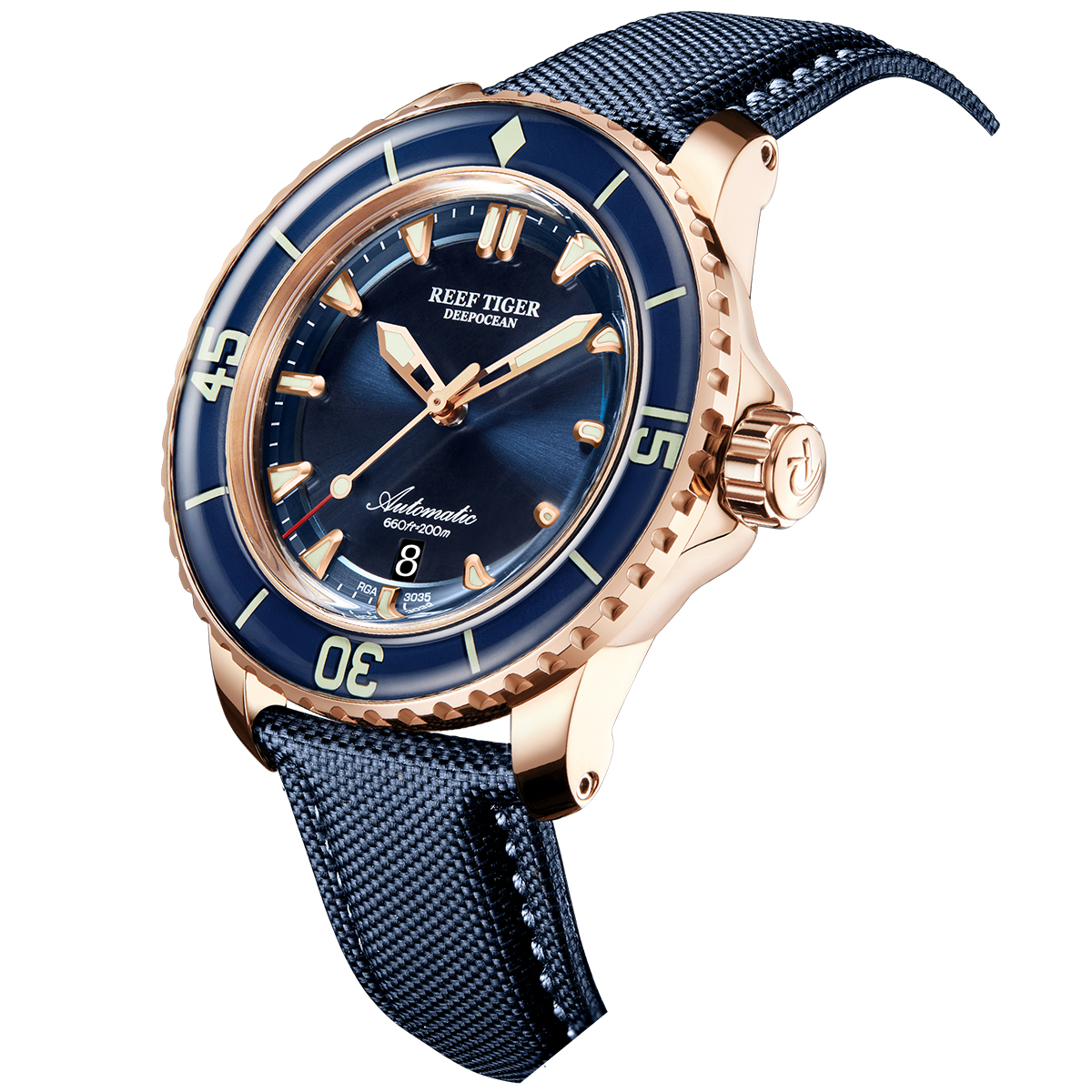 Reef Tiger Casual Designer Watch For Men Tourbillon Automatic Watch With Nylon Strap Luxury Rose Gold Watches 