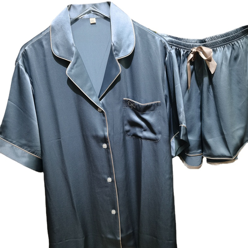 High Quality 2 Pieces Short Sleeve Plain Pajama Luxury Women 100% Mulberry Short Silk Pajamas Set 