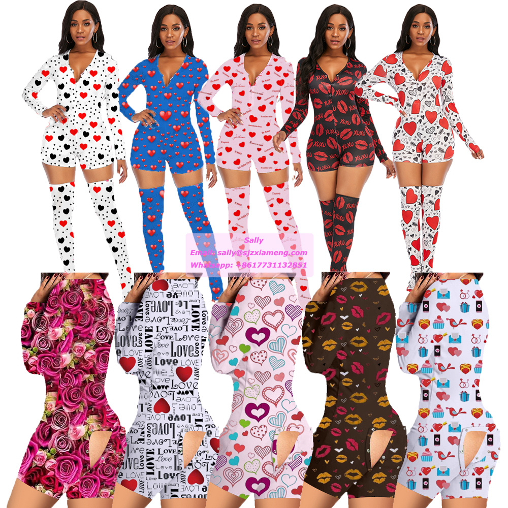 Custom Pyjamas Valentine Onesie Pjs Women Sleepwear Nighty Nightgown Sexy Valentine&#39;s Day Onesie Adult Pajama Onesie For Women 