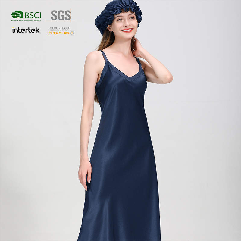 100% Pure Mulberry Women's Silk Skirt Sling Deep V-neck Rich Lace Insert Pajamas Underwear 