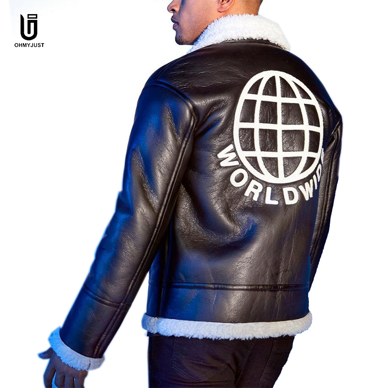 Men&#39;s Cold Winter Fashion Retro Streetwear Leather Custom Embroidery Windbreaker Fleece Lining Motorbike Jackets 