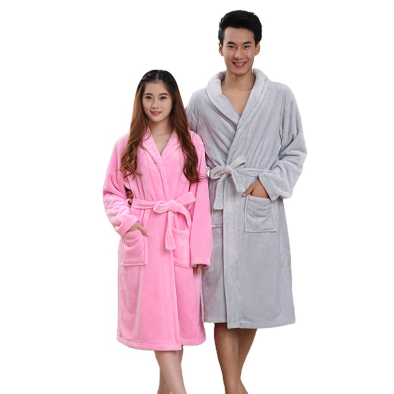 Coral Fleece Fashion Sleepwear Bathrobe Set For Men And Women 