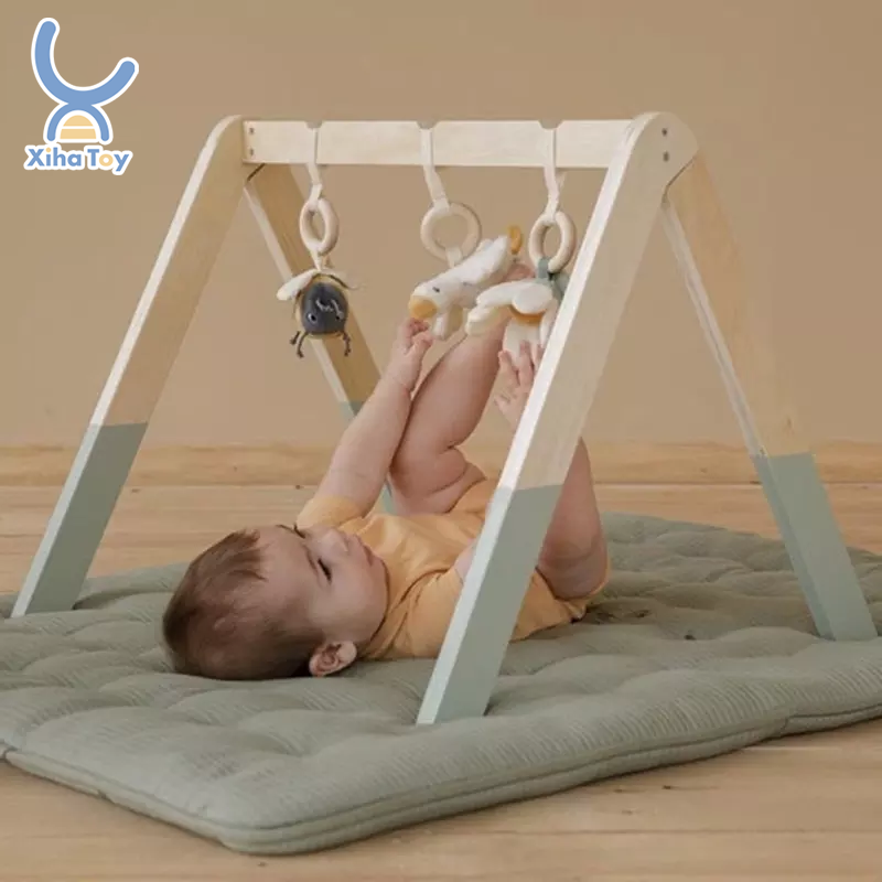 Xiha Wooden Baby Gym Toys Hanging Toys For Rattan Baby Gym Play Mats Kids Bedroom Room Daycare Furniture Custom Wood Play Gym 