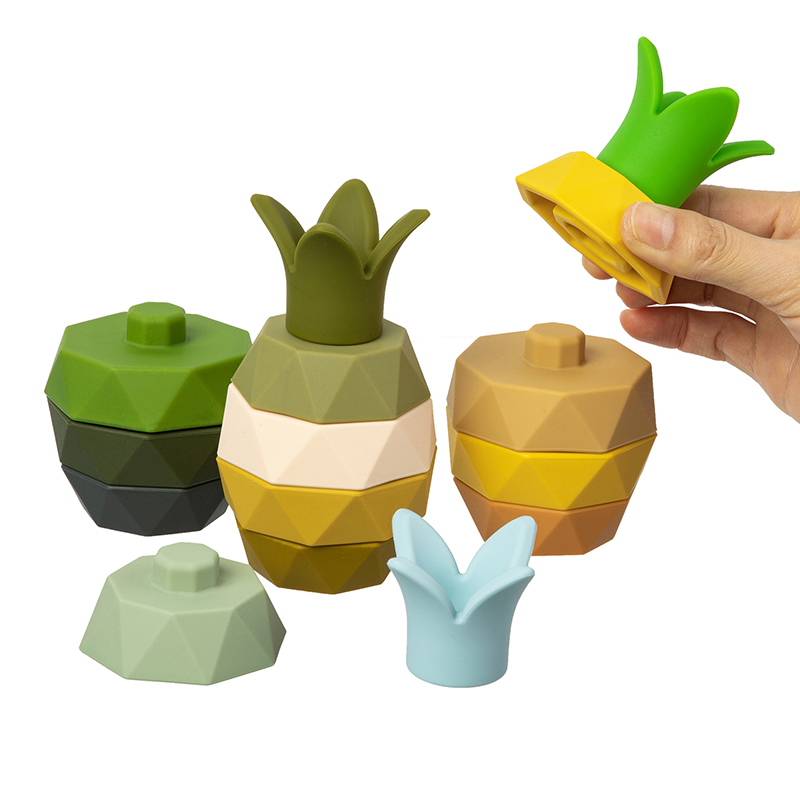 Bpa Free Sample Pineapple Organic Teether Silicone Baby Sorting Teething Toy Educational Stacking Toy 