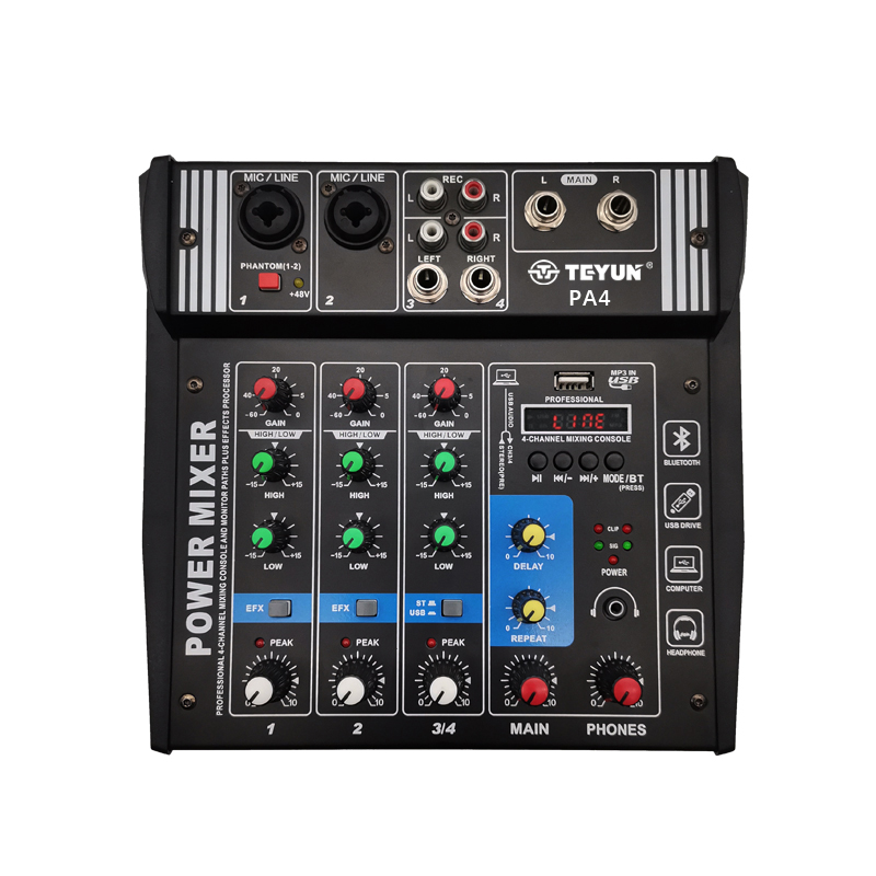 Teyun 4-channel Small Digital Mixer Pa4 With Power Sound Amplifier Speaker Module All-in-one Low-power Microphone 