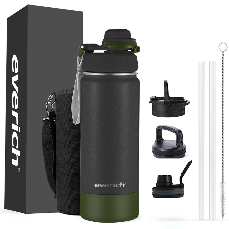 Wide Mouth Double Wall Flask Vacuum Insulated Stainless Steel Sports Water Bottle With Straw Lid Eco Friendly 