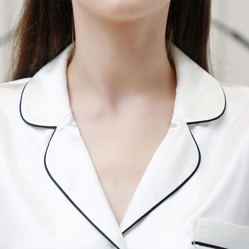 Hot Sale Two Piece Silk Pj Set Short Sleeve 19 Momme 100% Pure Mulberry Silk Pajama Set For Women 