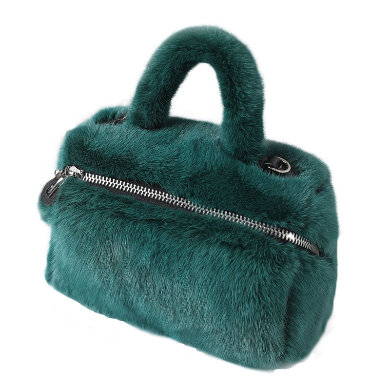 Jtfur Fashionable Green Single Strap Shoulder Bag Women Real Fur Crossbody Bag Ladies Mink Fur Handbag 